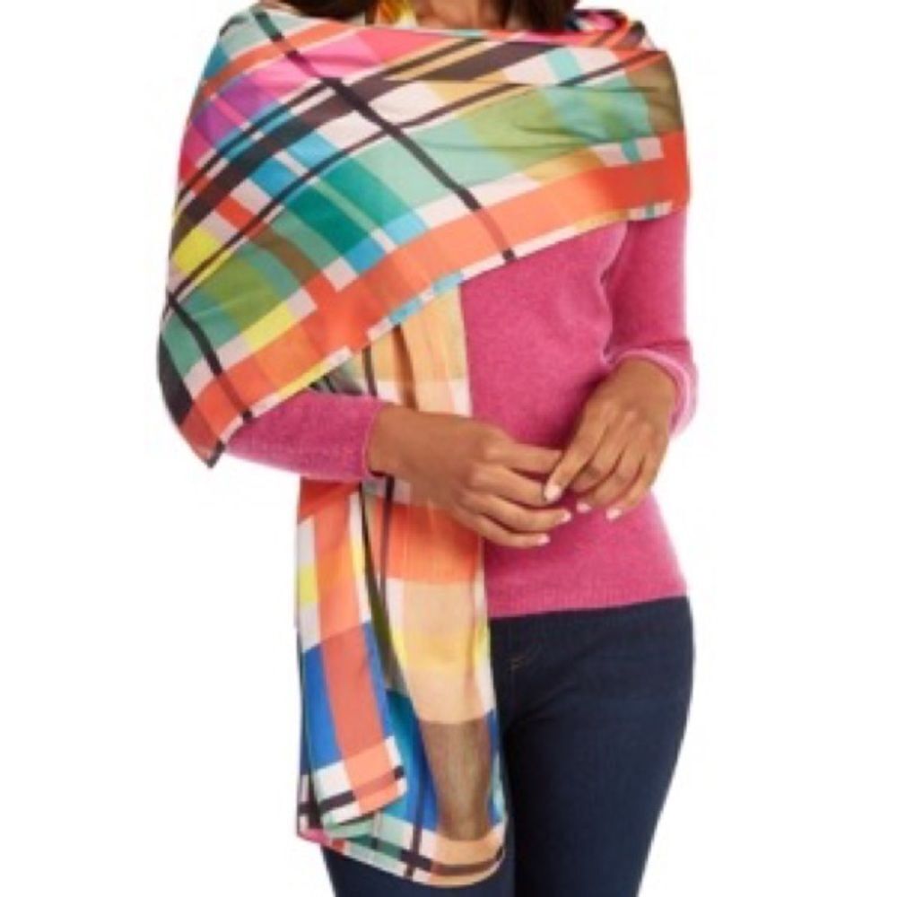 Echo Women's Hand Drawn Plaid Oblong Scarf One Size Multi